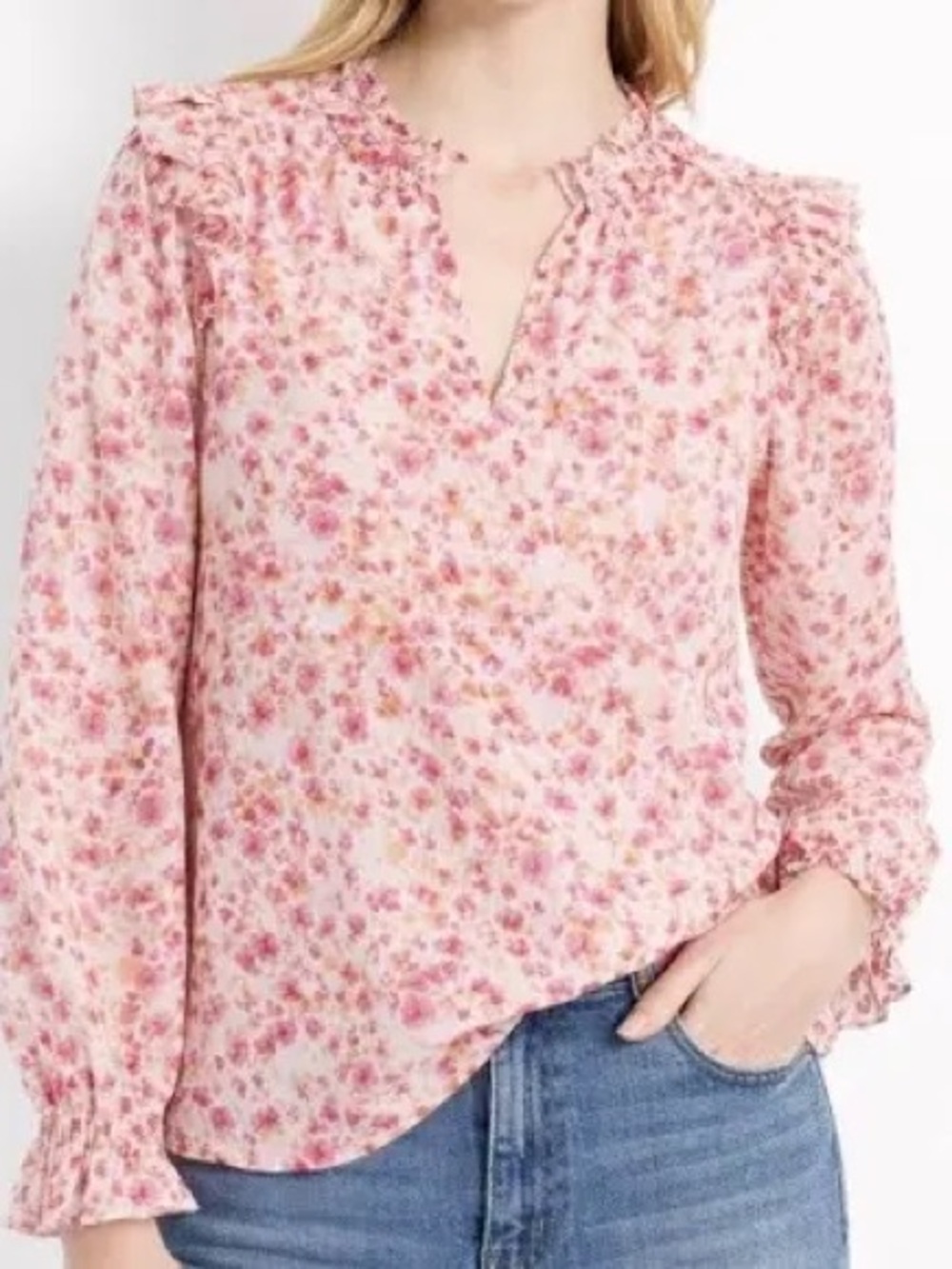 EUC | red J.Crew Factory Floral Ruffleneck Top!